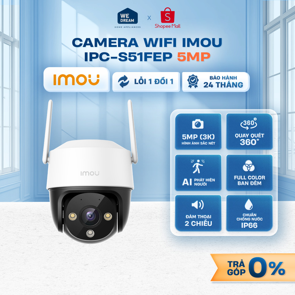 IPC-S51FEP - Camera WiFi IMOU IPC-S51FEP 5MP 3K Ngoài Trời Xoay 360° Full Color AI Phát Hiện Người Đ