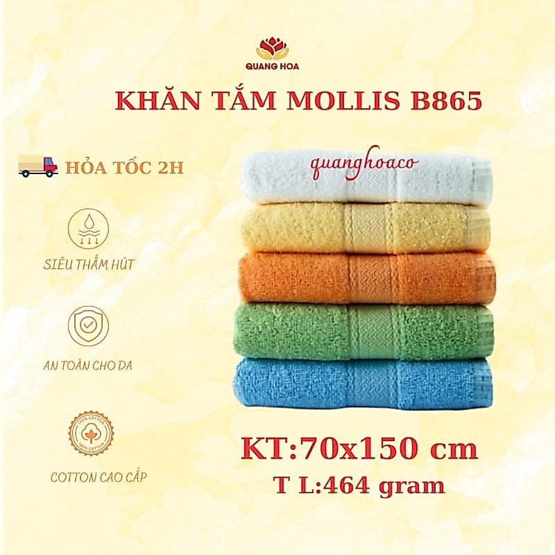 Khăn Tắm Mollis Khăn Tắm  chất liệu Cotton Cao Cấp B865 KT 70 x 150 cm