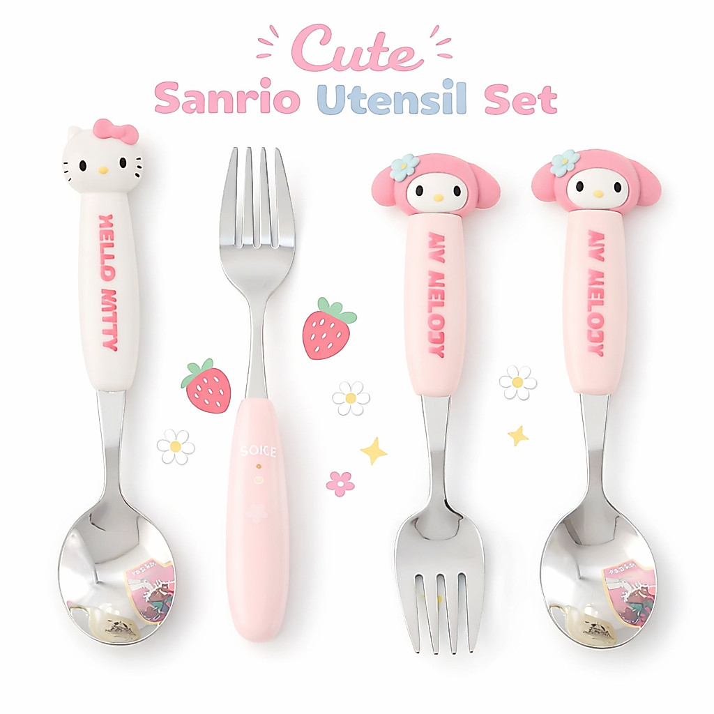 Thìa , dĩa inox hình Hello Kitty