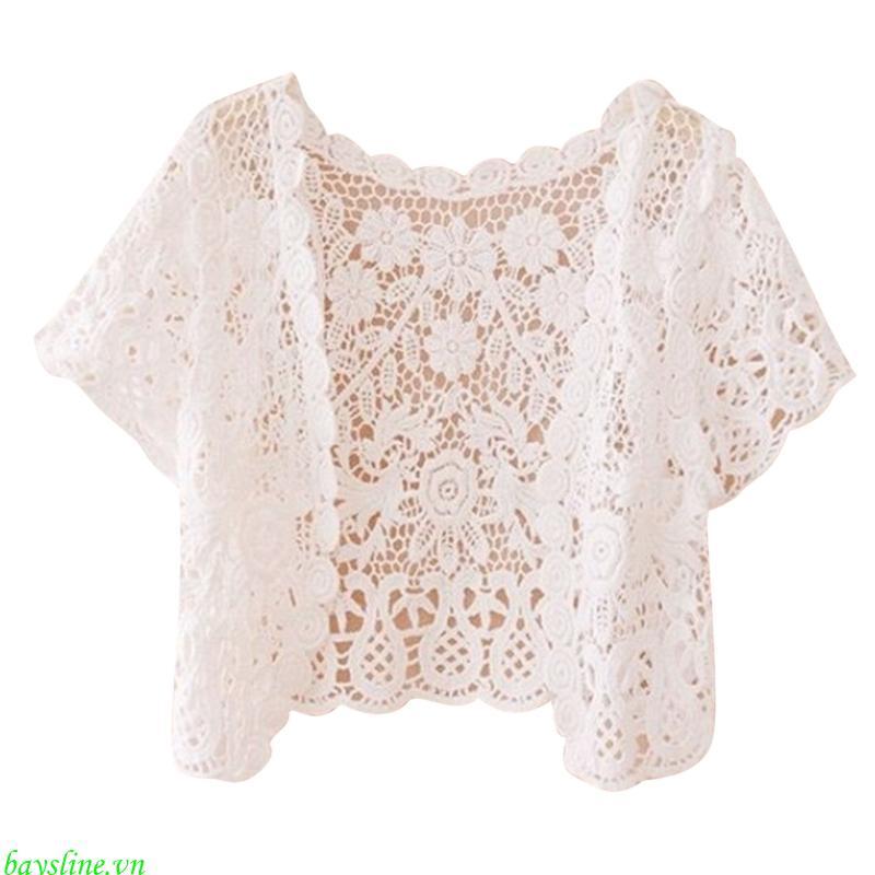 Baysline Nữ Ren Bolero Shrug Tay Ngắn Crop Sheer Móc Hoa Cardigan