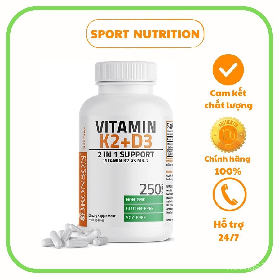 HươngSắc Bronson Vitamin K2 + D3, Vitamin D3 K2 MK7 giúp chắc khỏe xương, tăng chiều cao, tăng sức đ