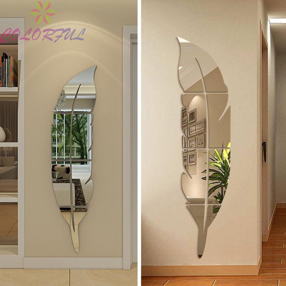 Wall Sticker Art Mural Home Decal Feather Mirror Modern Room Background