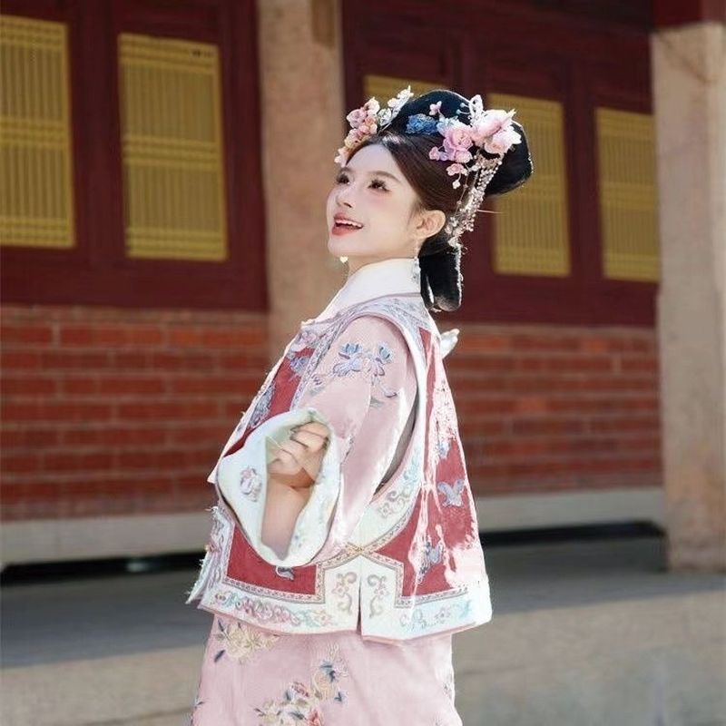 Hanfu Nhà Thanh In Hình Cổ Trang Phục Nhà Thanh Công Chúa Trang Phục Vest Checkerer Cờ Trang Phục