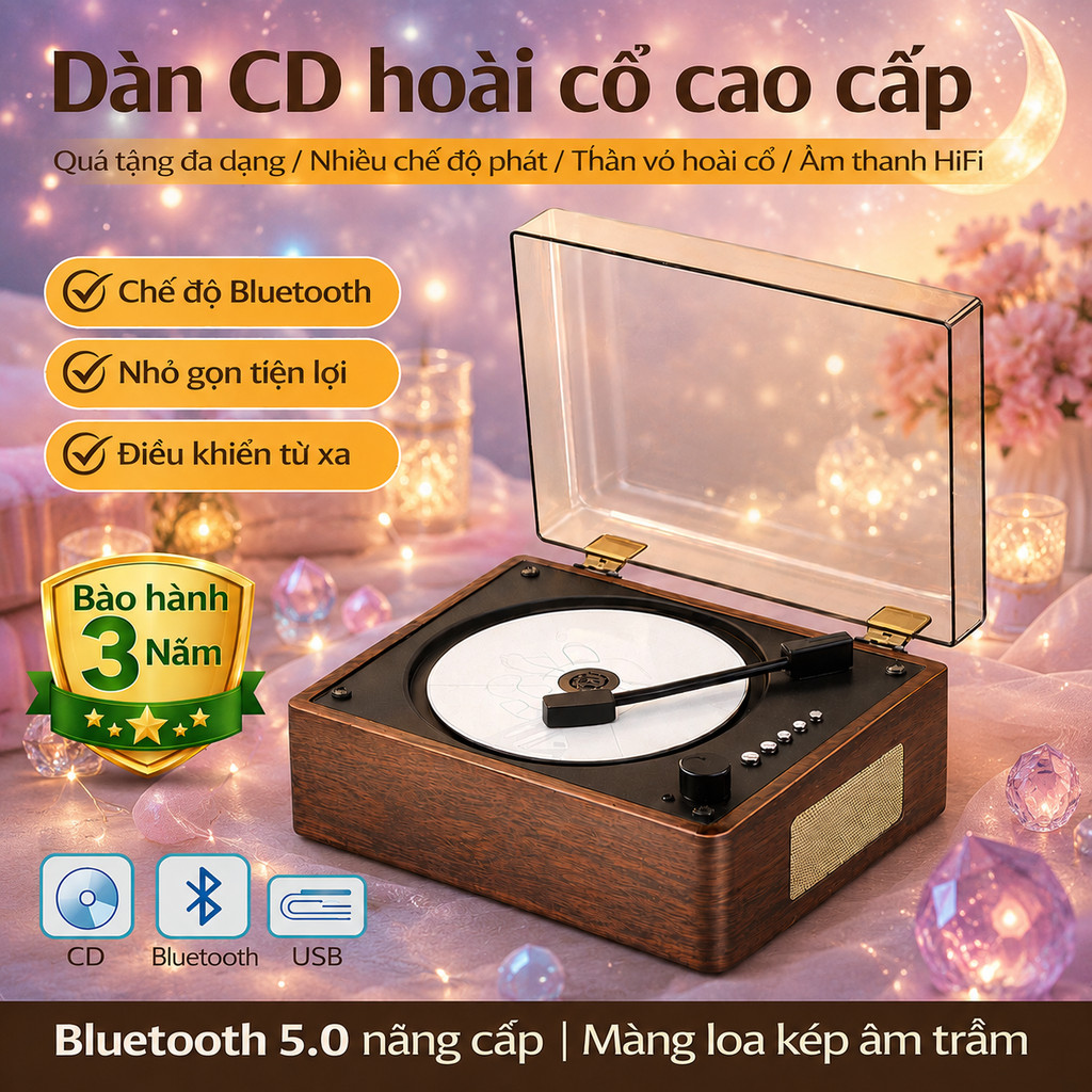 Máy Nghe CD Cổ Điển Đầu Phát CD Máy Phát Đĩa Than Loa Bluetooth Máy Phát USB Loa Gia Đình Loa Để Bàn