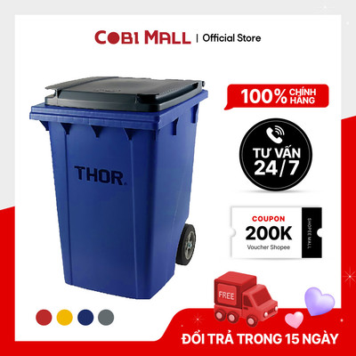 Thùng rác nhựa THOR 190L có bánh xe chịu sức nặng, di chuyển dễ dàng