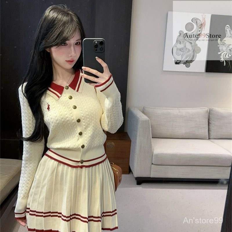 Set Áo Len Cardigan Dáng Ngắn & Váy Ngắn – Phong Cách Chanel Mới, Phù Hợp Mùa Xuân Thu