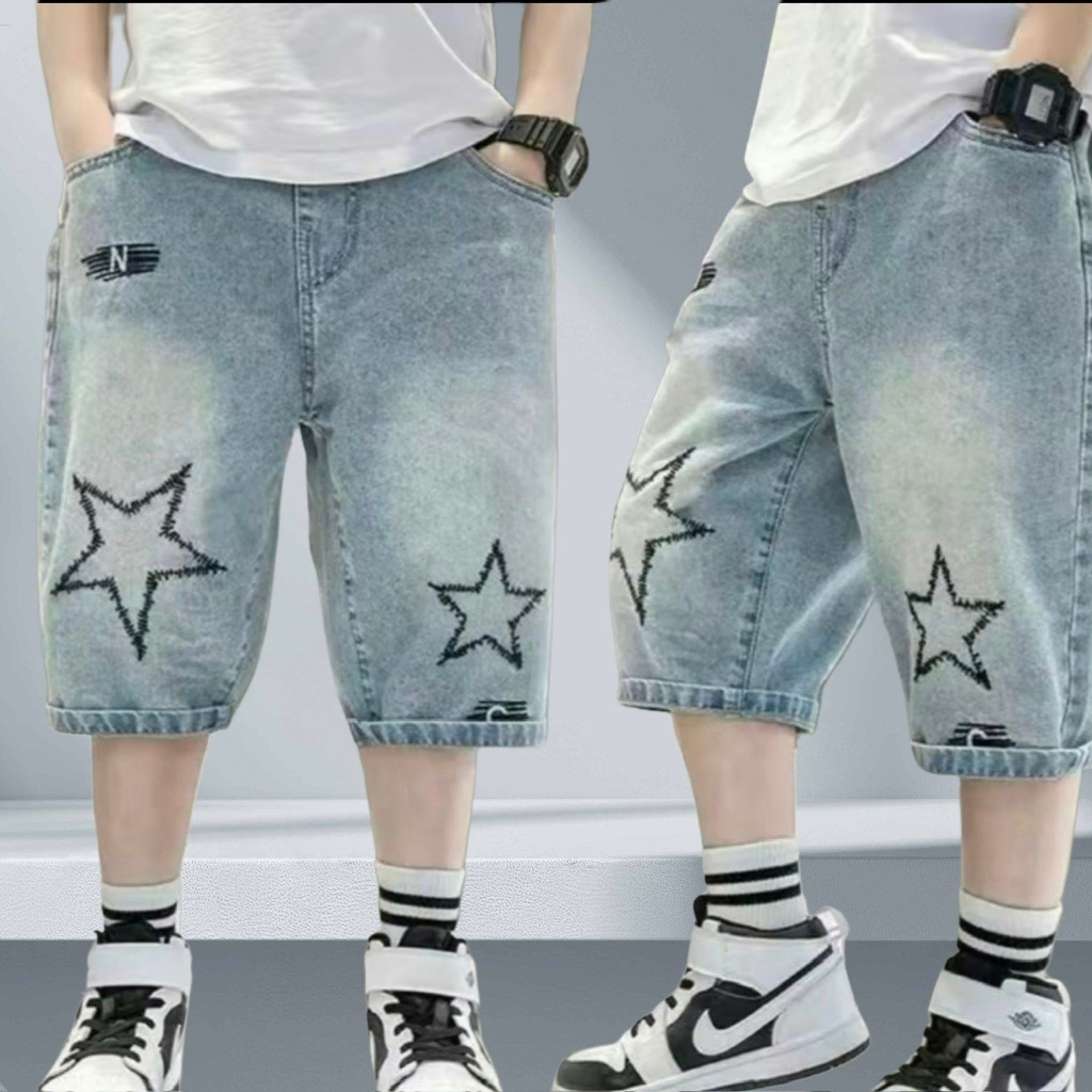 (16-50kg )Quần dài bò ngố jean bé trai  bé gái thêu sao từ 16kg đến 50kg