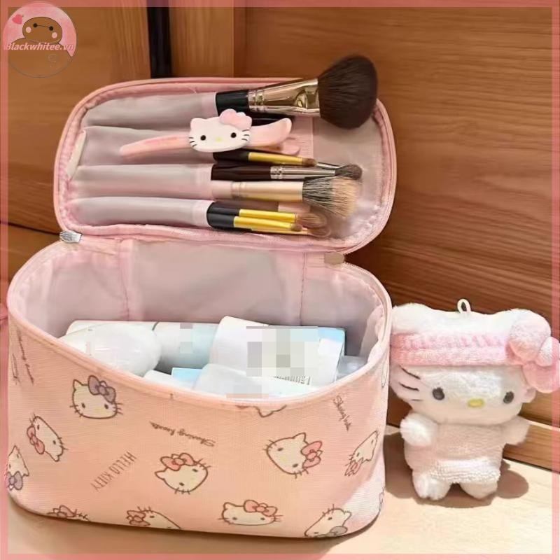 Túi đựng mỹ phẩm Hello Kitty màu hồng BWHTE Túi xách lưu trữ di động dung tích lớn Túi lưu trữ Hello