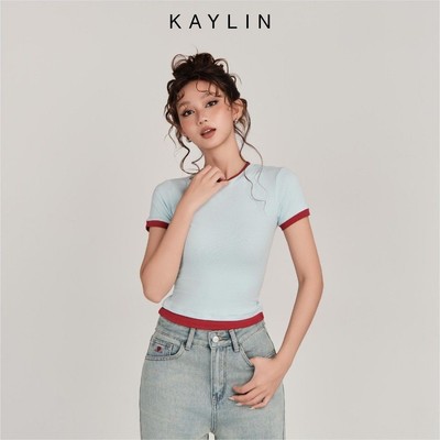 Áo Thun KAYLIN phối viền Tess Top form ôm chất vải thun cotton co giãn phong cách BST Hè 2025 - A15T5