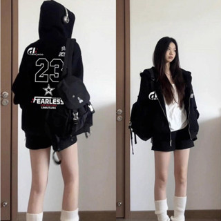  áo khoác hoodie zip form boxy nữ girl phố âu mỹ mùa đông áo tay dài nỉ Salute 