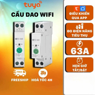 Cầu dao, aptomat 63A thông minh wifi tuya1P, đo thiện năng tiêu thụ, điều khiển từ xa qua điện thoại