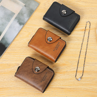 Nam Vintage Ngắn Bifold Ví Thẻ Tín Dụng ID Lưu Trữ Dung Tích Lớn Dây Kéo Đồng Xu Ví Tiền Mặt