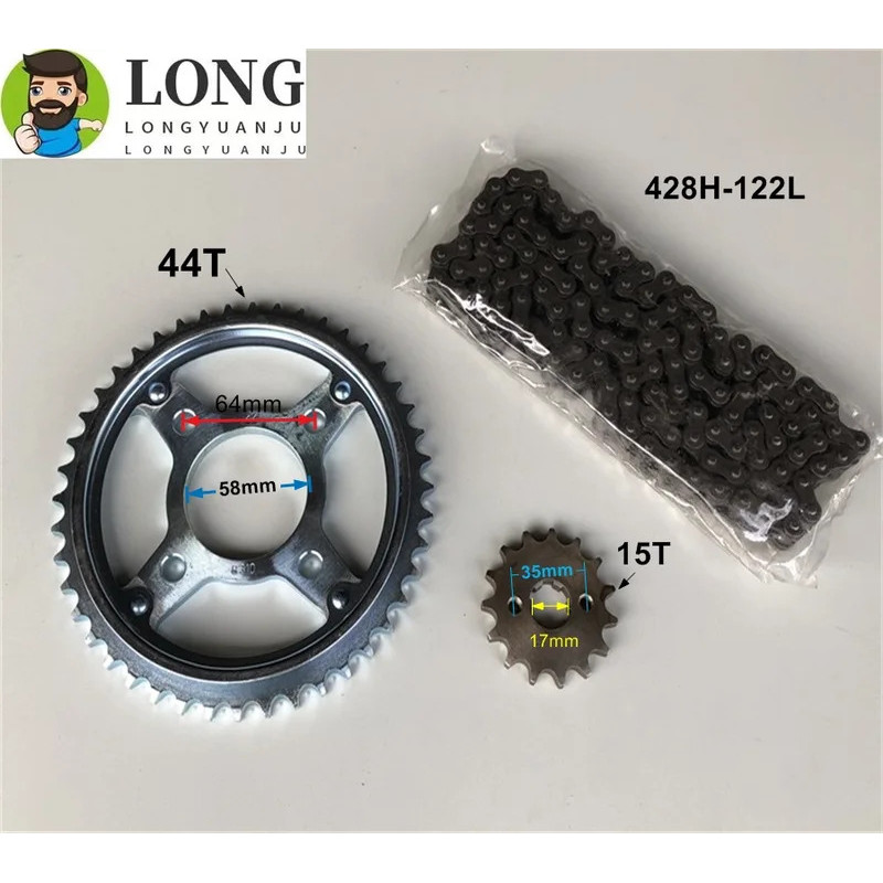 Xích bánh xích phía trước xe máy FW 428H 122L 15T / 44T cho Honda WH125-7 WH125-8 CBF125 CBF 125
