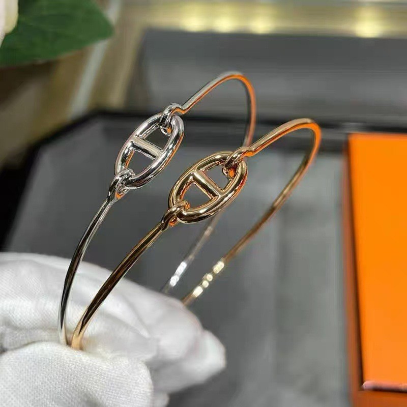 H Bracelet with pig nose pattern S925Pure silver clasp open bracelet for women and men