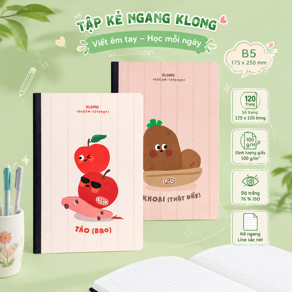 Vở kẻ ngang Klong B5 120 trang Sổ KLONG, sổ học sinh KLong MS 841