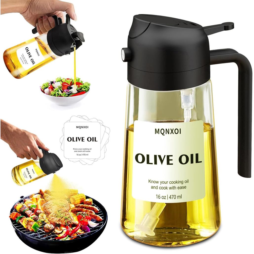 Máy phun dầu thủy tinh 2 trong 1, 16oz / 470ml Nấu ăn ô liu, Nồi chiên không khí và Salad, dành cho 