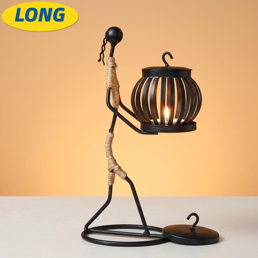 Giá đỡ nến sắt hình LONNGZHUAN, Chân nến trang trí dây gai dầu bằng sắt đen, Kích thước khác nhau Dâ