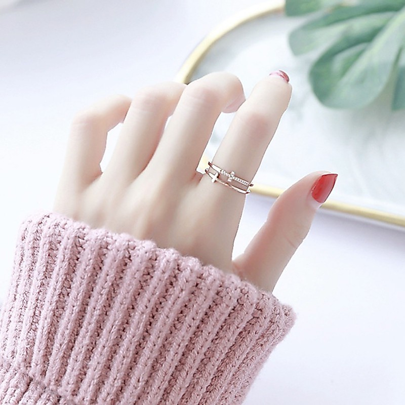 Nhẫn Nữ 2 Vòng Mảnh Đính Đá Titan Không Đen Không Ngứa Bilyshop TT 2167 Women