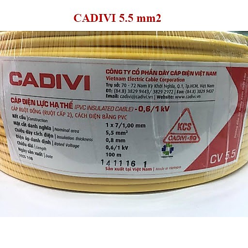 1 mét Dây điện Cadivi đơn CV 5.5