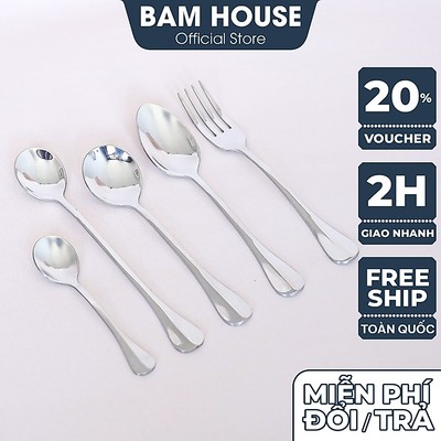 Muỗng nĩa inox Bam House thân ngắn cán kẻ sọc cao cấp MNKS03