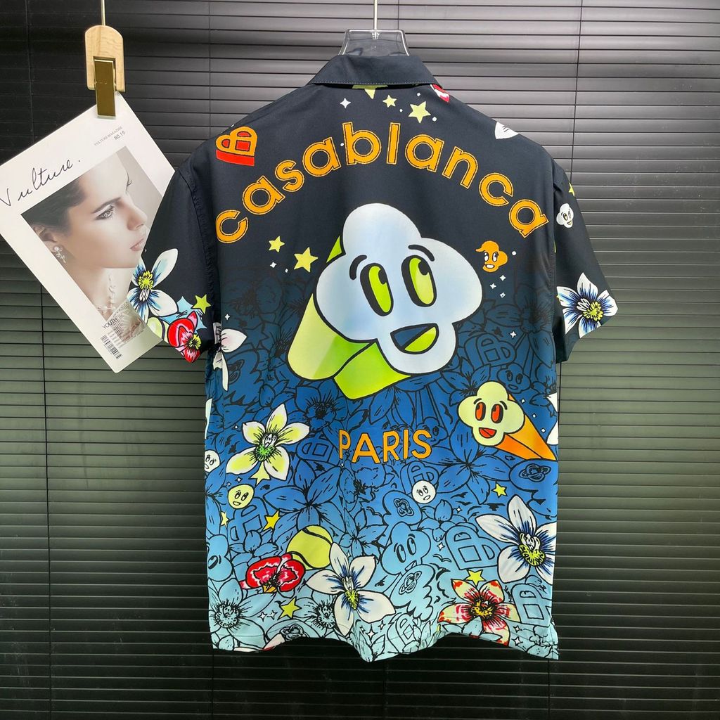 EH4I Casablanca Europe and America sa Men's short-sleeve shirt3d Digitally Printed Shirt Hawaiian Va