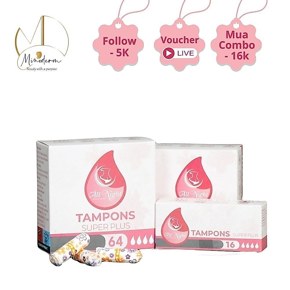 Băng vệ sinh Tampon BEABIAI All Night 100% cotton, thấm hút tức thì sử dụng đươc cả khi bơi 16c,64c