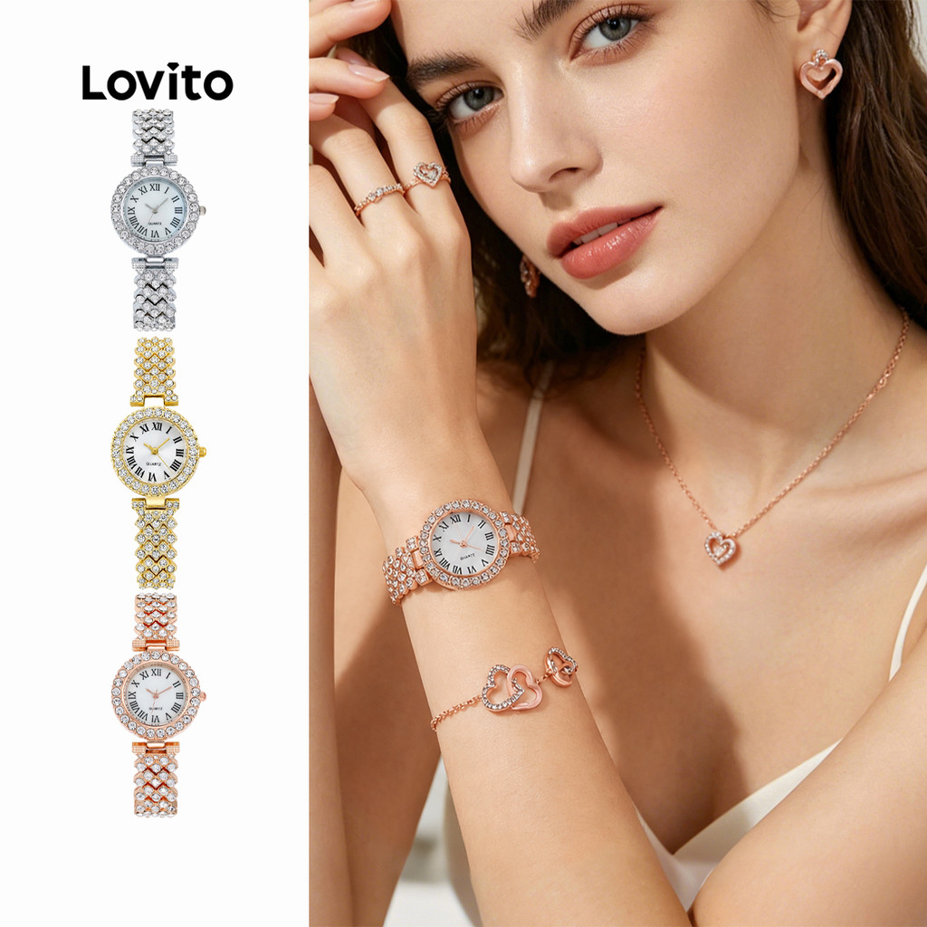 (New Arrival) Lovito  Đồng hồ thạch anh thanh lịch mặt đính đá flash QWFB123FX004 | BigBuy360 - bigbuy360.vn
