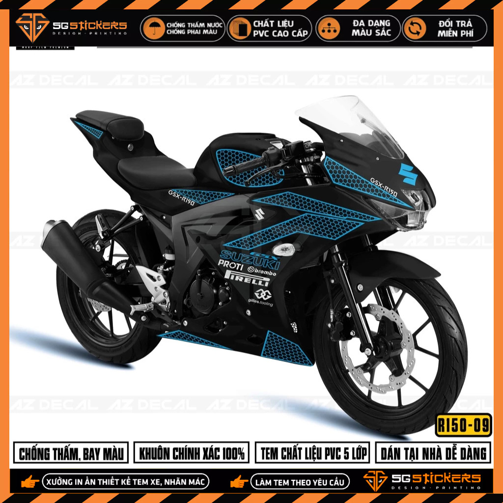 Tem Xe Suzuki GSX R150 Mẫu Matrix | GSX R150-09 | Decal Rời Cắt Khuôn Sẵn, Chống Nước, Dán Xe Sơn Đỏ