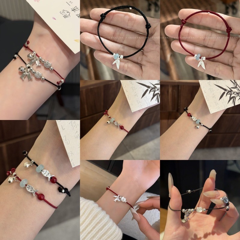 Mèo May Mắn, Cá Nhỏ, Lá Tre, Vòng Tay Dây Đỏ Cho Học Thuật, Vòng Tay Dệt Tay Có Thể Điều Chỉnh