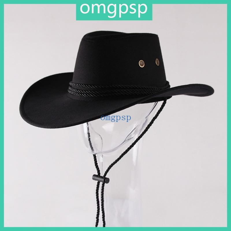 Hiphop Jazz Hat Wide Brim Retro Western Cowboy Hat for w/ Rope All-match for Hip
