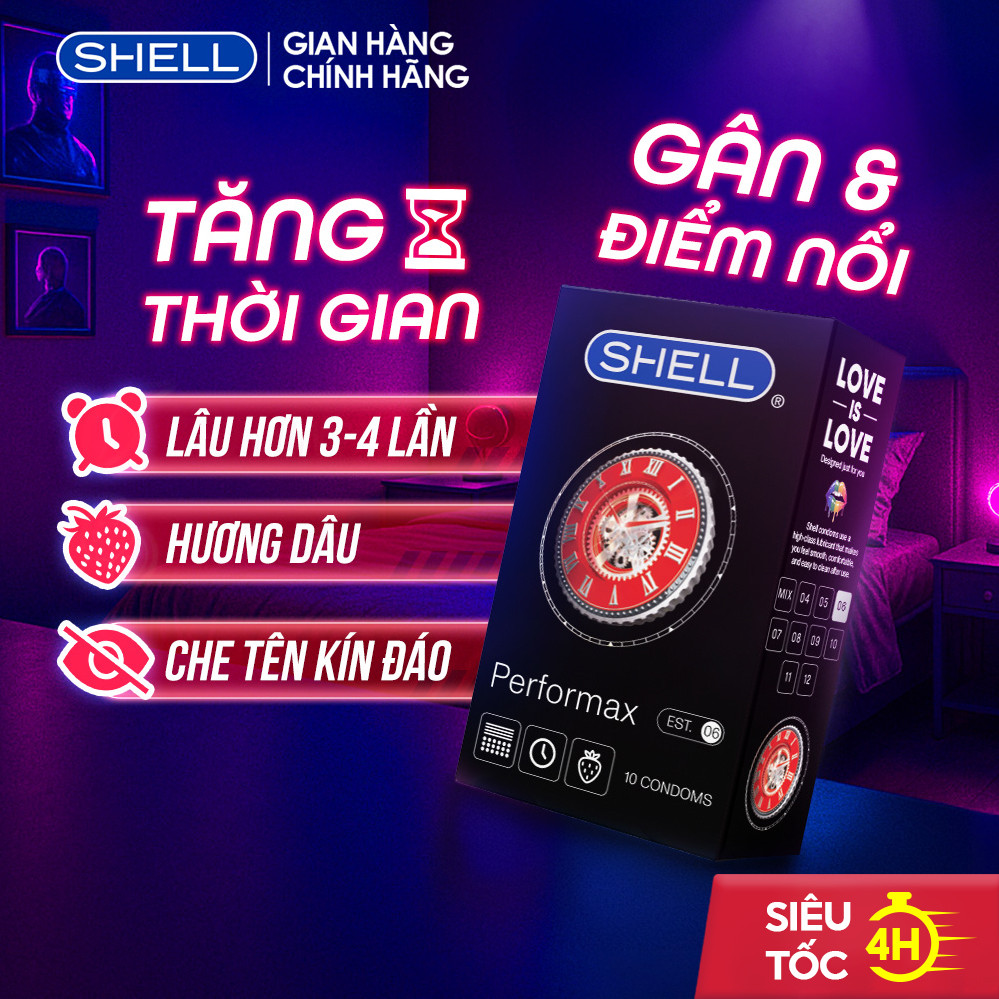 Bao cao su Shell Performax 6 in 1 kéo dài thời gian - Hộp 10 cái | SHELL CHÍNH HÃNG