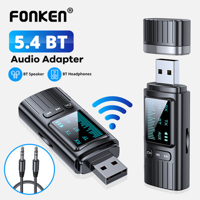 Fonken Bluetooth 5.4 Bộ thu âm thanh ô tô USB sang 3,5 mm Bộ chuyển đổi không dây ô tô AUX có Mic cho bộ loa có dây