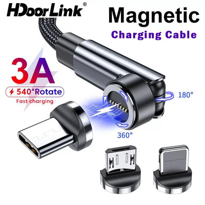 Cáp sạc từ tính HdoorLink Cáp sạc Micro iOS 3A USB Type-C 540° Cáp dữ liệu xoay