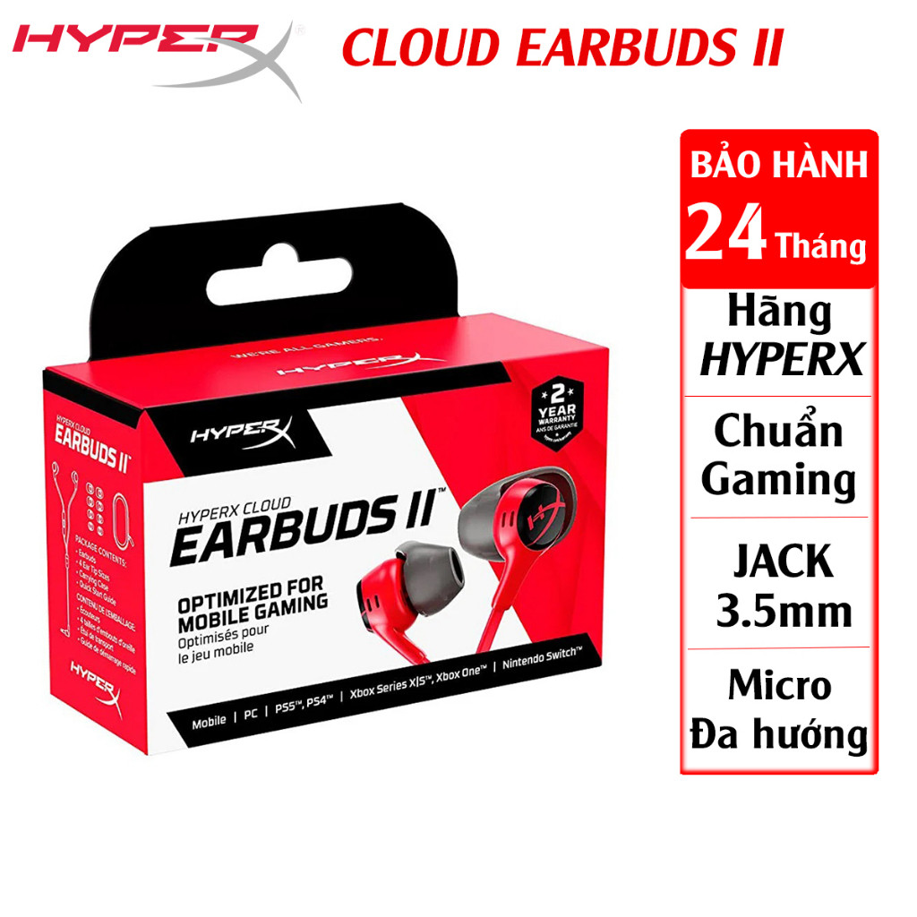 Tai nghe chơi game HyperX Cloud Earbuds II Tai nghe chơi game chính hãng Tai nghe đám mây 2 giắc cắm 3,5 mm mic đa hướng