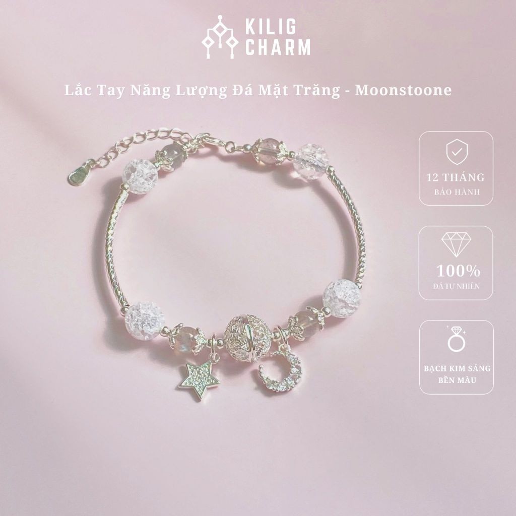 Vòng tay nữ đá năng lượng Moonstone lắc tay thu hút năng lượng tự điều chỉnh size KC03 - KILIG CHARM