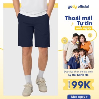 Quần Short Kaki Nam YODY Phối Lé Màu đen, Ngang Gối, Ít nhăn TRA - MCCS25S006