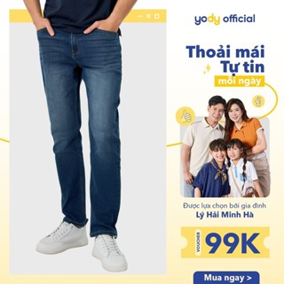 Quần Jean nam YODY Dáng Slimfit can túi sau, Dễ phối đồ, co giãn nhẹ TRA - QJM7039