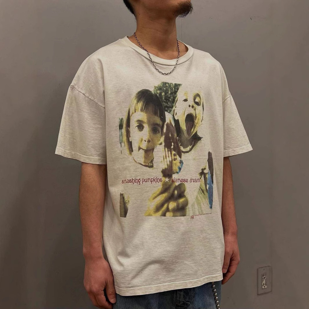 YPWH Crushed Pumpkin Band vintage Vintage distressed portrait print casual style short sleeve shirt 