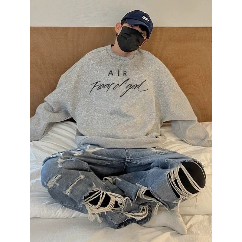 PS5E FOG CRAZY Main Line ESSENTIALS Joint Name AIR High street sports loose casual unisex crew neck 