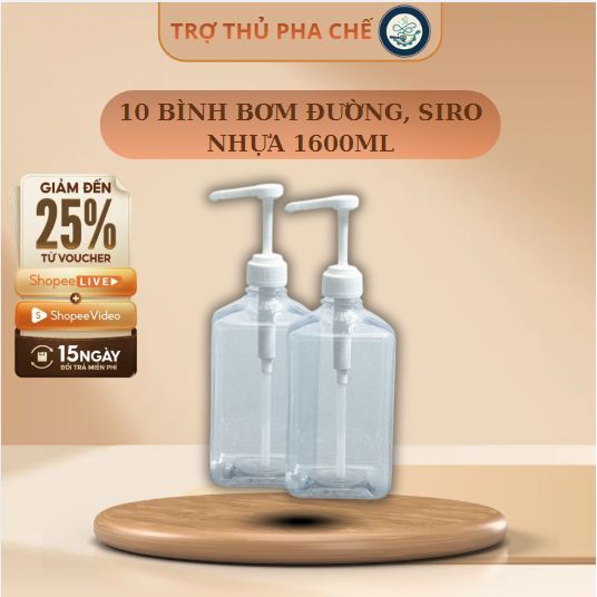 10 Bình bơm đường, siro Nhựa 1600ml có vòi pump - Trợ Thủ Pha Chế
