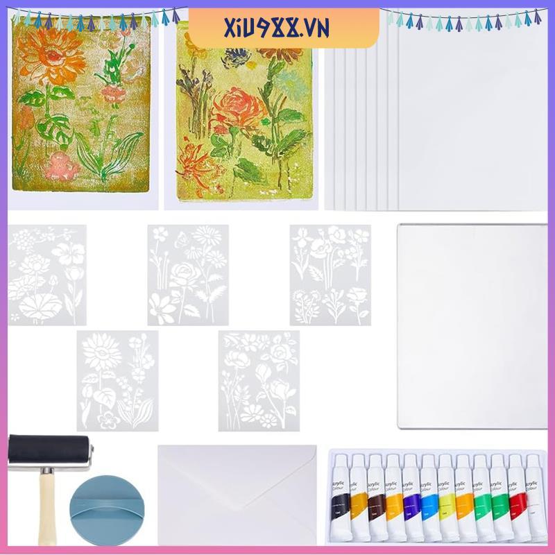[xiu988.vn] Tấm Gelatin có thể tái sử dụng 12,7x17,8 Cm / 5x7 Inch Bộ đĩa in Gel Stencils, Sơn Acryl