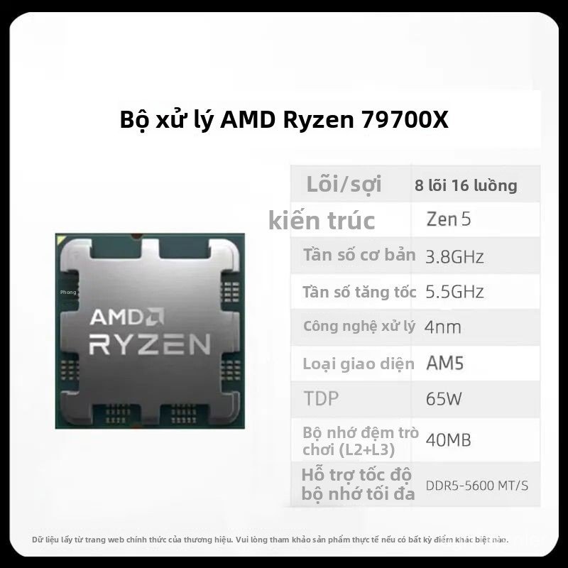 CPU AMD Ryzen 7 9700X tray bộ vi xử lý máy tính bàn PC gaming socket AM5 thế hệ mới 8 nhân 16 luồng 