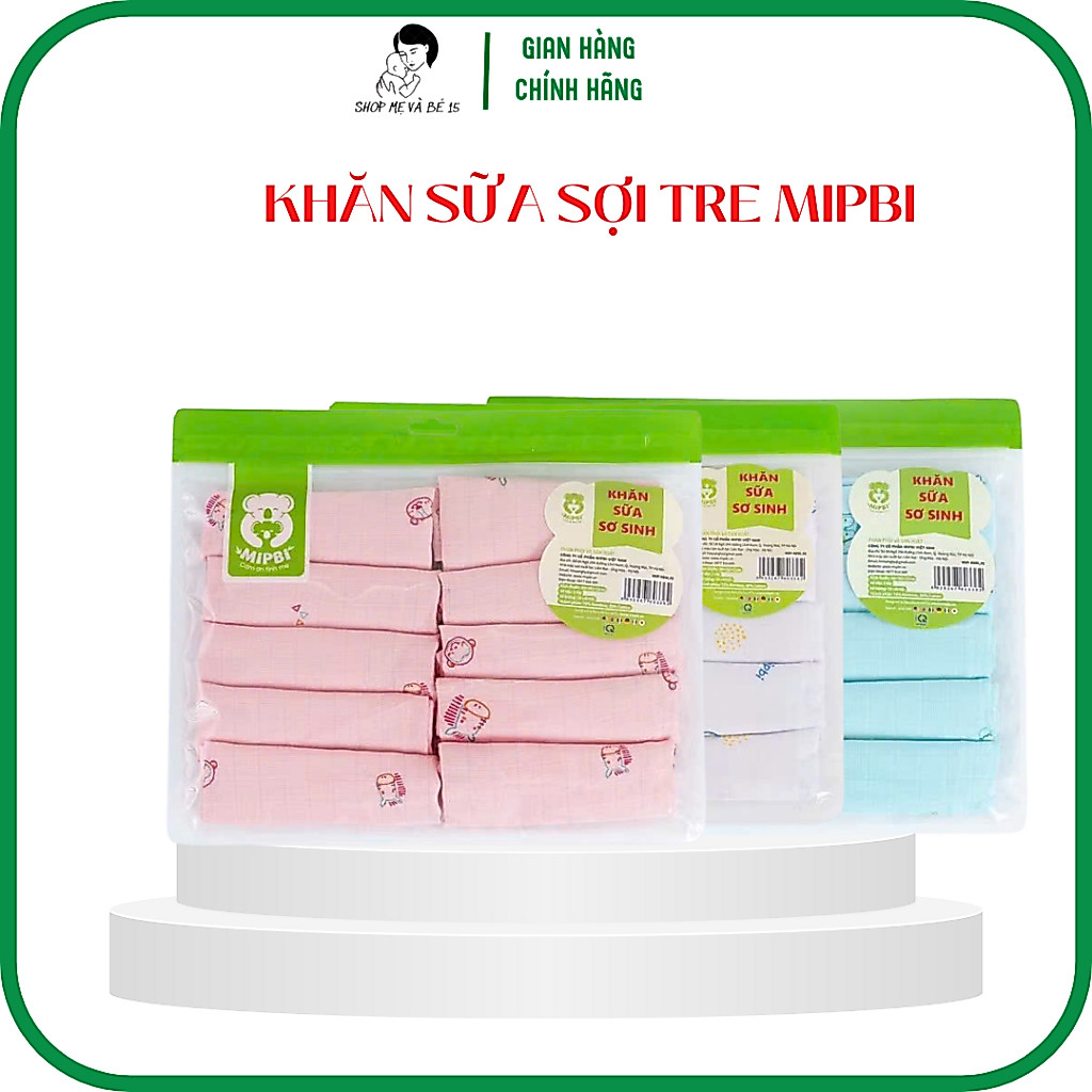 SÉT10C khăn sữa sơ sinh Mipbi 2 lớp được làm từ 70% sợi tre 30% conton mềm mại kháng khuẩn, an toàn 