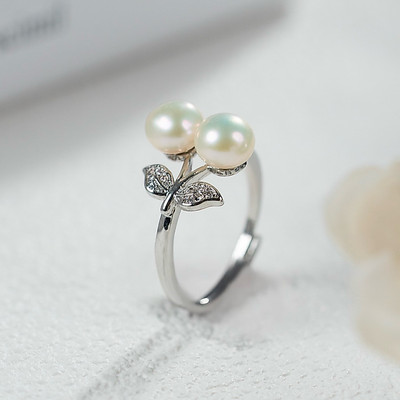 Nhẫn Đính Hai Hạt Ngọc Trai 6ly Hình Quả Cherry - Ngọc Trai Trường Thịnh