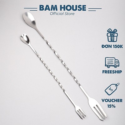 Muỗng khuấy inox pha chế quầy bar Bam House 2 đầu cao cấp MKQB01