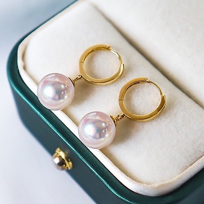 Khuyên Tai Ngọc trai Trắng Ánh Hồng 10ly Trẻ Trung - Ngọc Trai Trường Thịnh