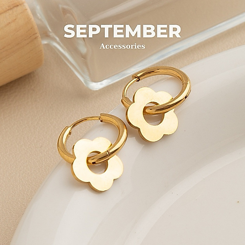 Khuyên Tai, Bông Tai Nữ Thép Titan Hình Hoa Tròn - SEPTEMBER ACCESSORIES