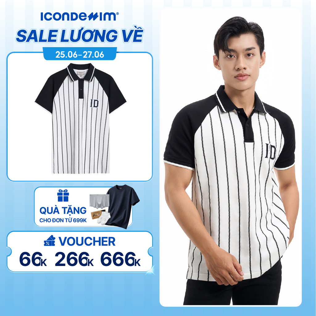 Áo Polo Nam ICONDENIM Pattern Raglan Vertical Stripes Form Regular PLID0170