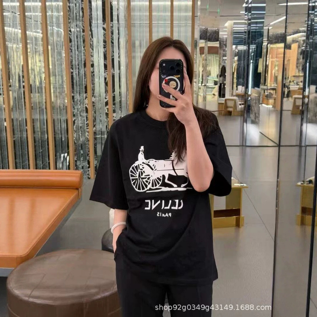 EI6L Correct Version CE Carriage series printed letters logo Printed loose-fitting short sleeves T T