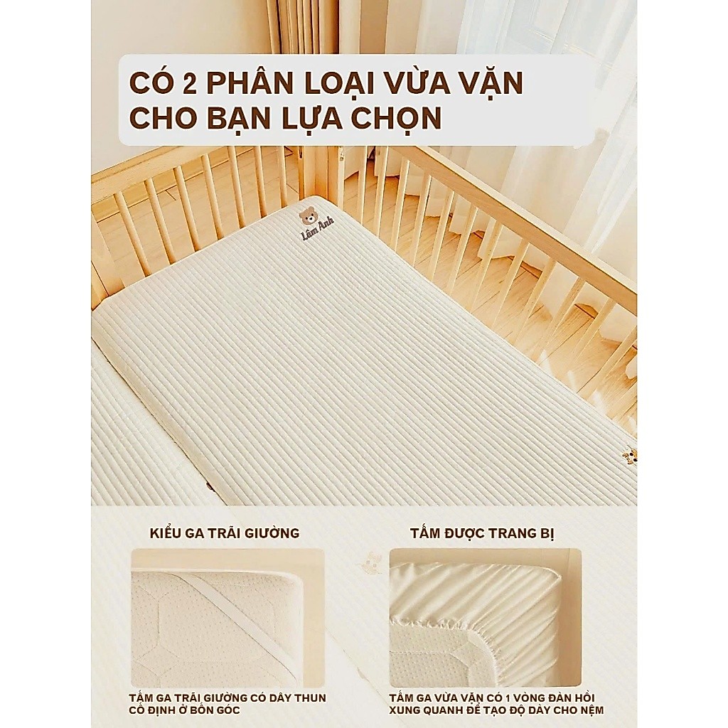 (THÊU TÊN BÉ) Lót cũi vải chần bông cao cấp, lót cũi cho bé, chiếu cũi vải chần bông thoáng mát, chi